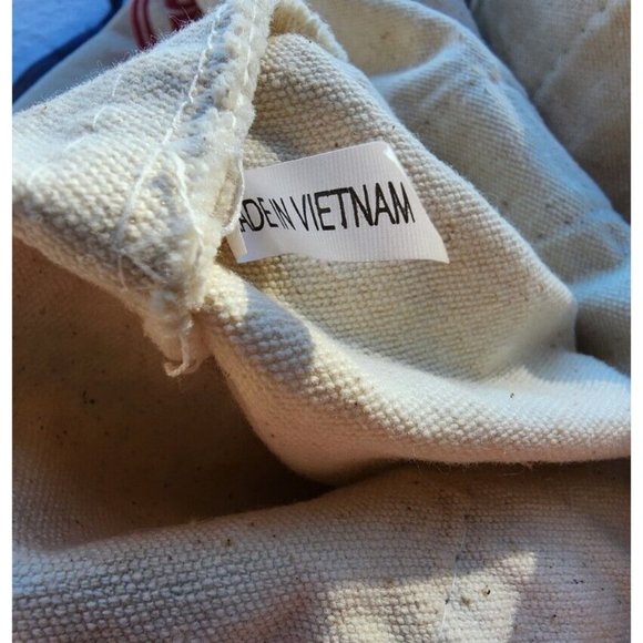 Trader Joes Reusable Canvas Cloth Tote Bag Grocery Navy Red Recycle Trendy - Picture 13 of 14